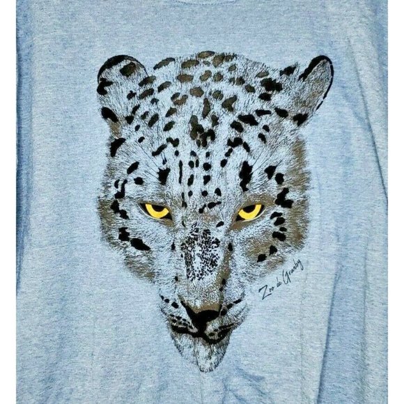 Gildan Softstyle Ringspun Cotton Velvet Leopard Head Zoo De Granby Blue T Shirt - Picture 3 of 11